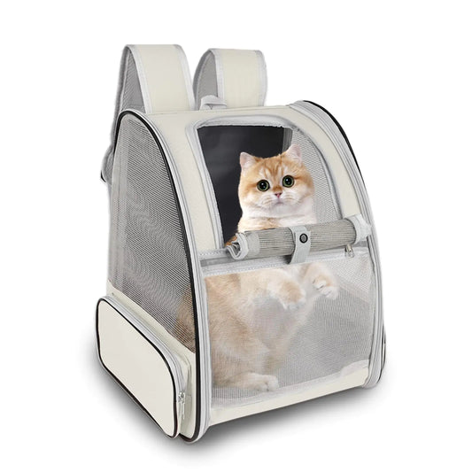 Airline Approved Pet Carrier Backpack – Creamy White Travel Bag for Cats, Small Dogs, Puppies & Rabbits with Breathable Mesh for Hiking & Camping