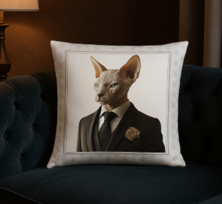 Sophisticated Sphynx Pillow – Luxe Feline-Inspired Home Décor with Avant-Garde Artistry