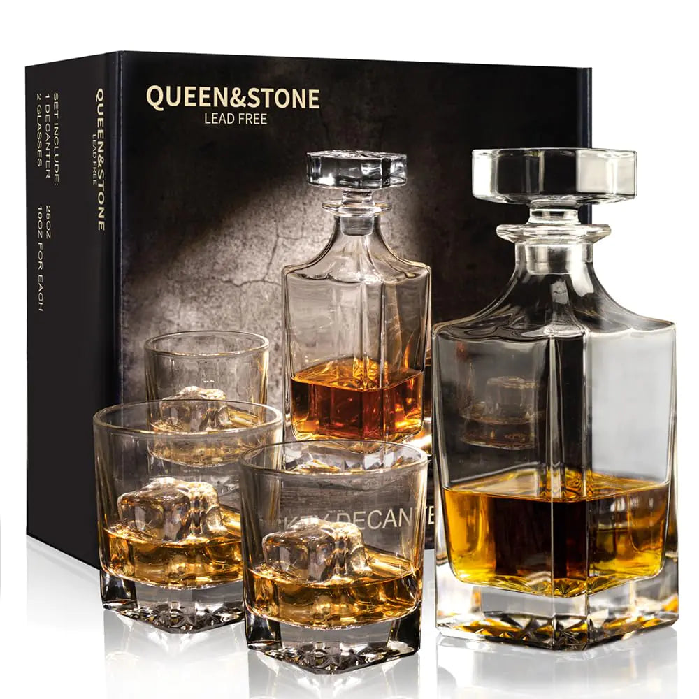 Premium Whiskey Decanter Set – 25oz Lead-Free Crystal Decanter & 2 Old-Fashioned Glasses  Elegant Barware for Bourbon, Scotch & Cocktails